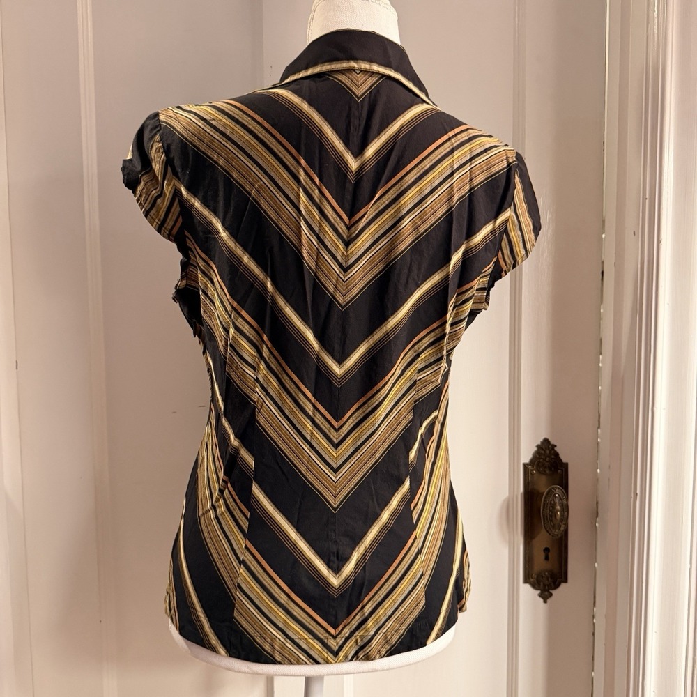 Kenneth Cole VTG Women's Y2K Chevron Print Cotton Blouse Size 8 - Picture 3 of 7